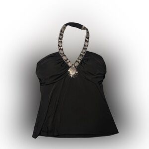 Sold Spense Black Halter Crop Top with Silver Accents